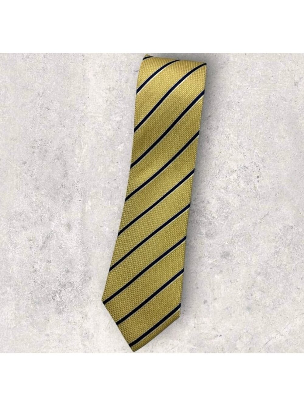 CHARLES TYRWHITT Silk Tie XL Yellow Navy White Striped W:3.2" EUC